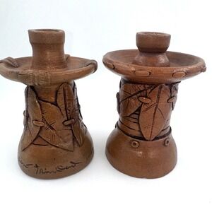 Candle Holder Handmade Terracotta Leaf‎ Decor Decorative Artist Signed Cuba